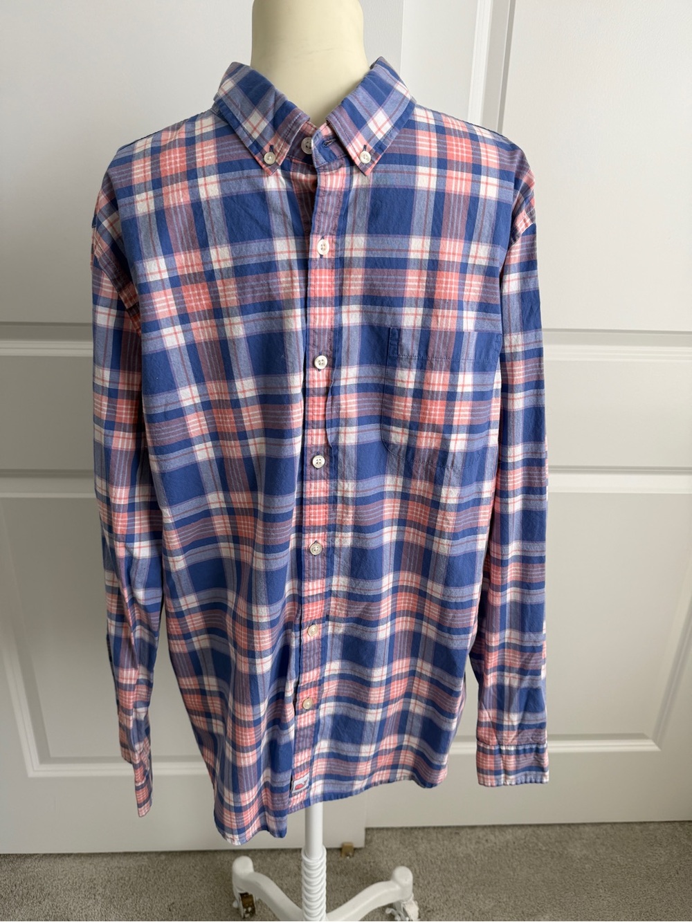Vineyard Vines Shirt Mens L Pink Blue Check Murray Long Sleeve Slim Fit Preppy